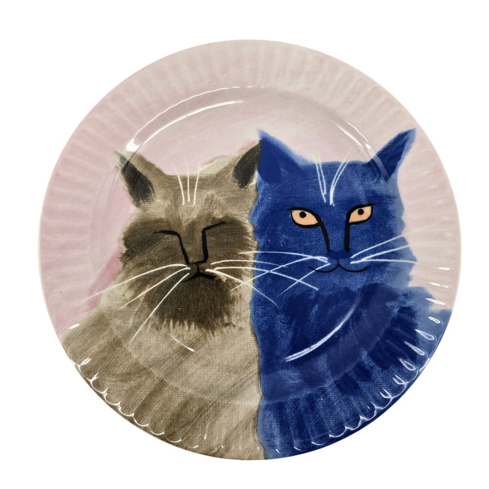 Holly Frean Anthropologie The Farm No 6 Cat Ceramic Side Plate Pink Blue Brown